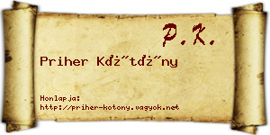 Priher Kötöny névjegykártya